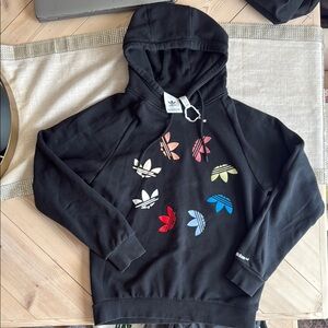 Adidas Originals Black Hoodie with Multicolor Trefoil Logo